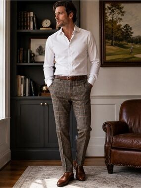 Elevee Custom Tailored Men's Plaid Dress Pants | High-End Bespoke Trousers